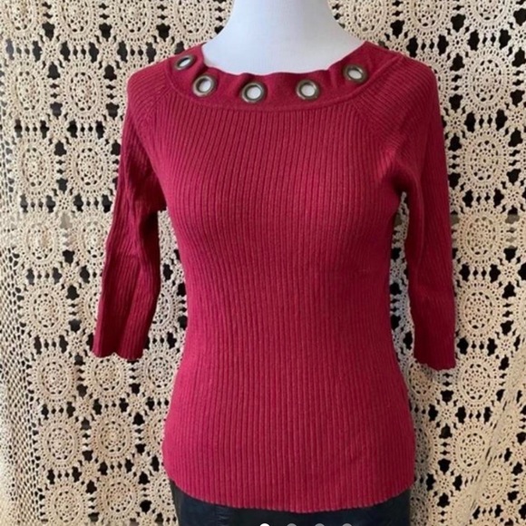 vintage 90s / y2k debbie morgan red ribbed grommet detail top M - Picture 1 of 4